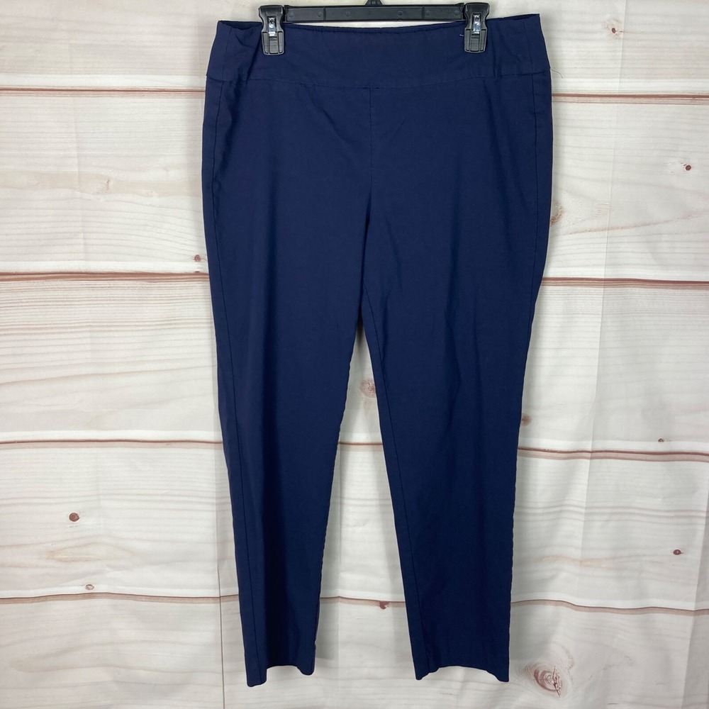 Martha Stewart Pant Womens 16 Stretch Pull On Ankle Blue High Rise Solid Stretch